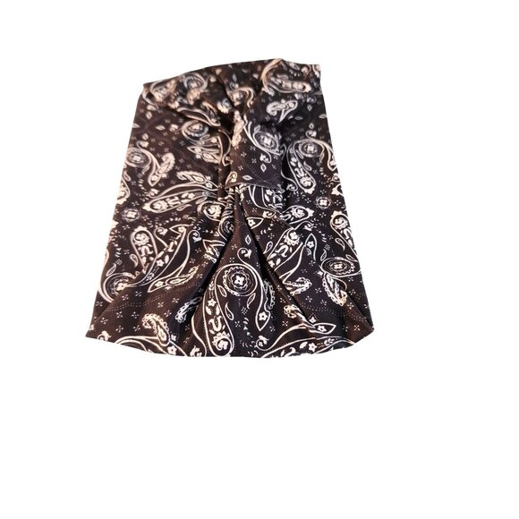 Black Paisley Knit Headwrap Hairband Soft Stretchy Headband Fabric Unisex Sweatb - Picture 5 of 8